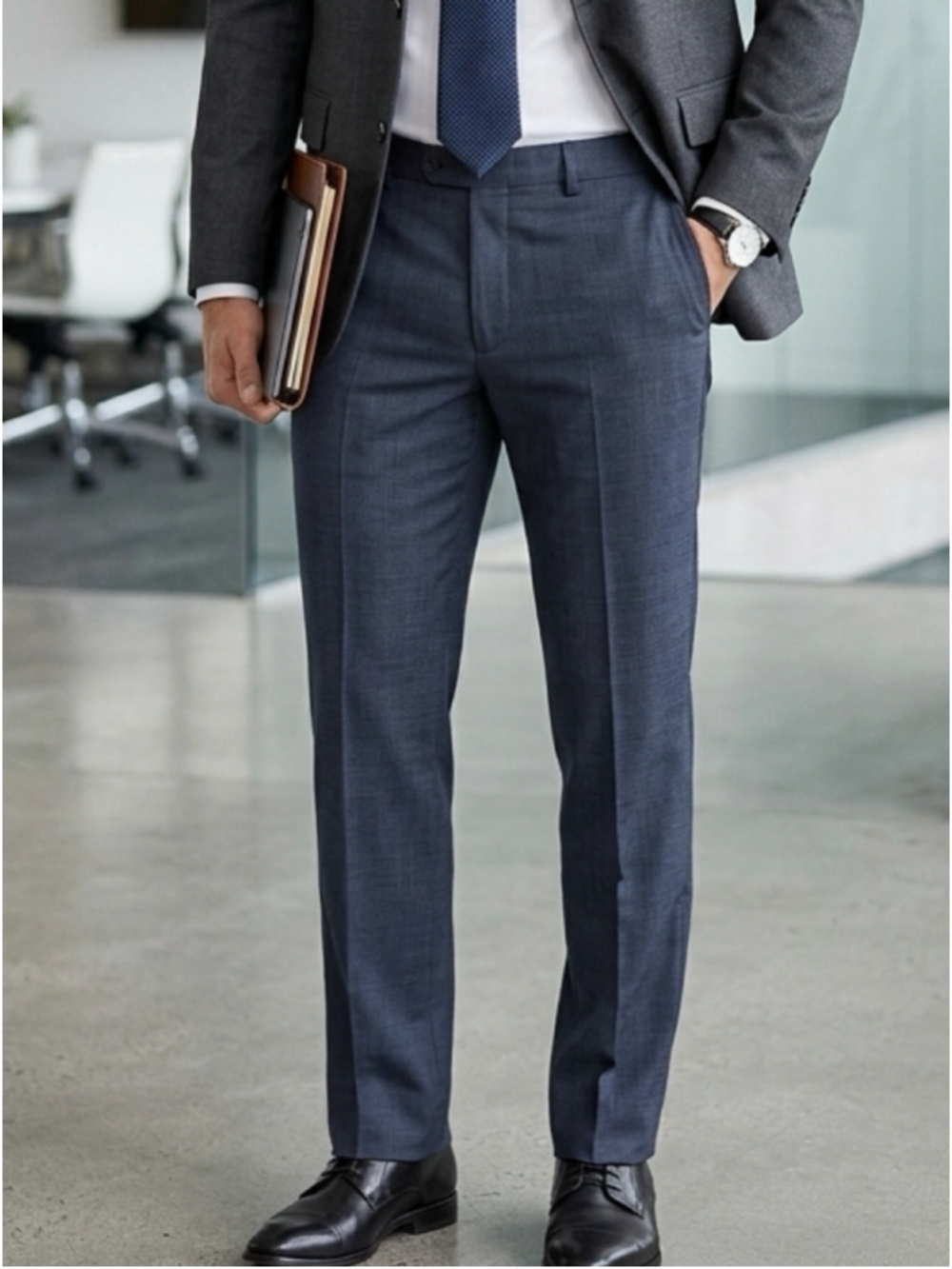 Perry Ellis Dress Pants 36x32 Navy Blue Flat Front Trousers Corporate Core 1411